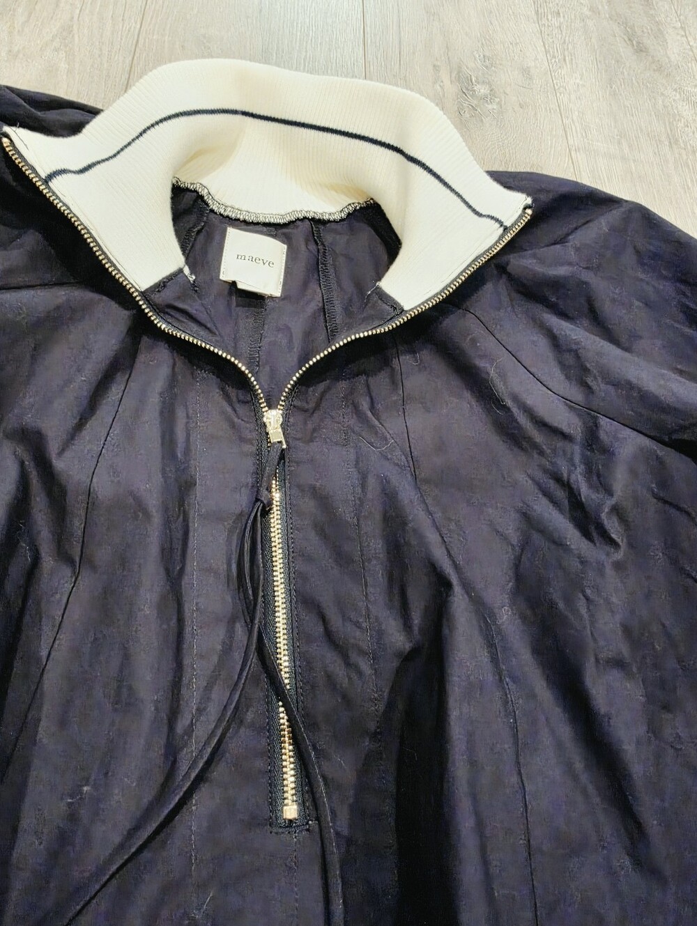 Maeve Anthropologie Navy Cream Statement Collar Gold Zip Top Medium - Picture 2 of 11